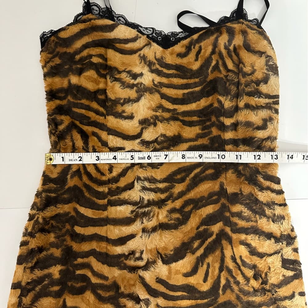 D&G Dolce & Gabbana Tiger Faux Fur Slip Dress Lace Vintage Y2K 38 (IT) / 2 (US) - Thumbnail 9