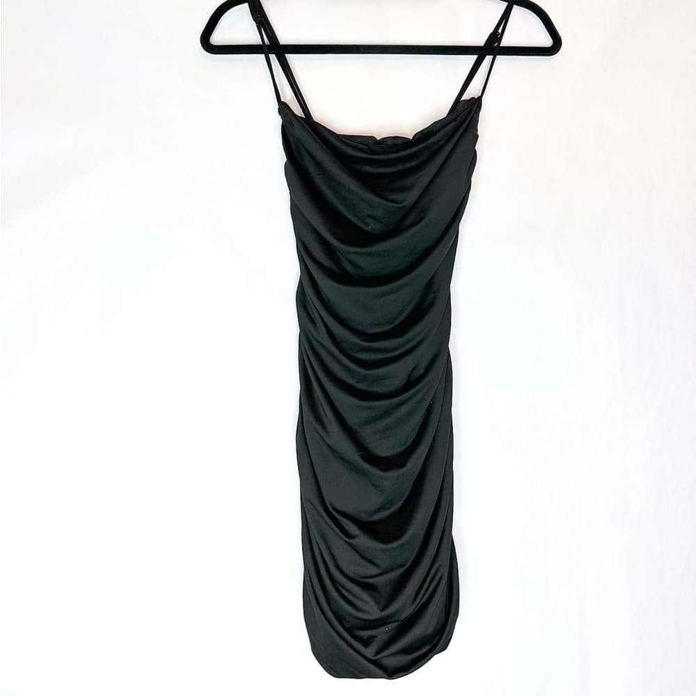 Princess Polly Dottie Mini Dress Black Ruched Crossed Back Straps Size US 8 - Thumbnail 7