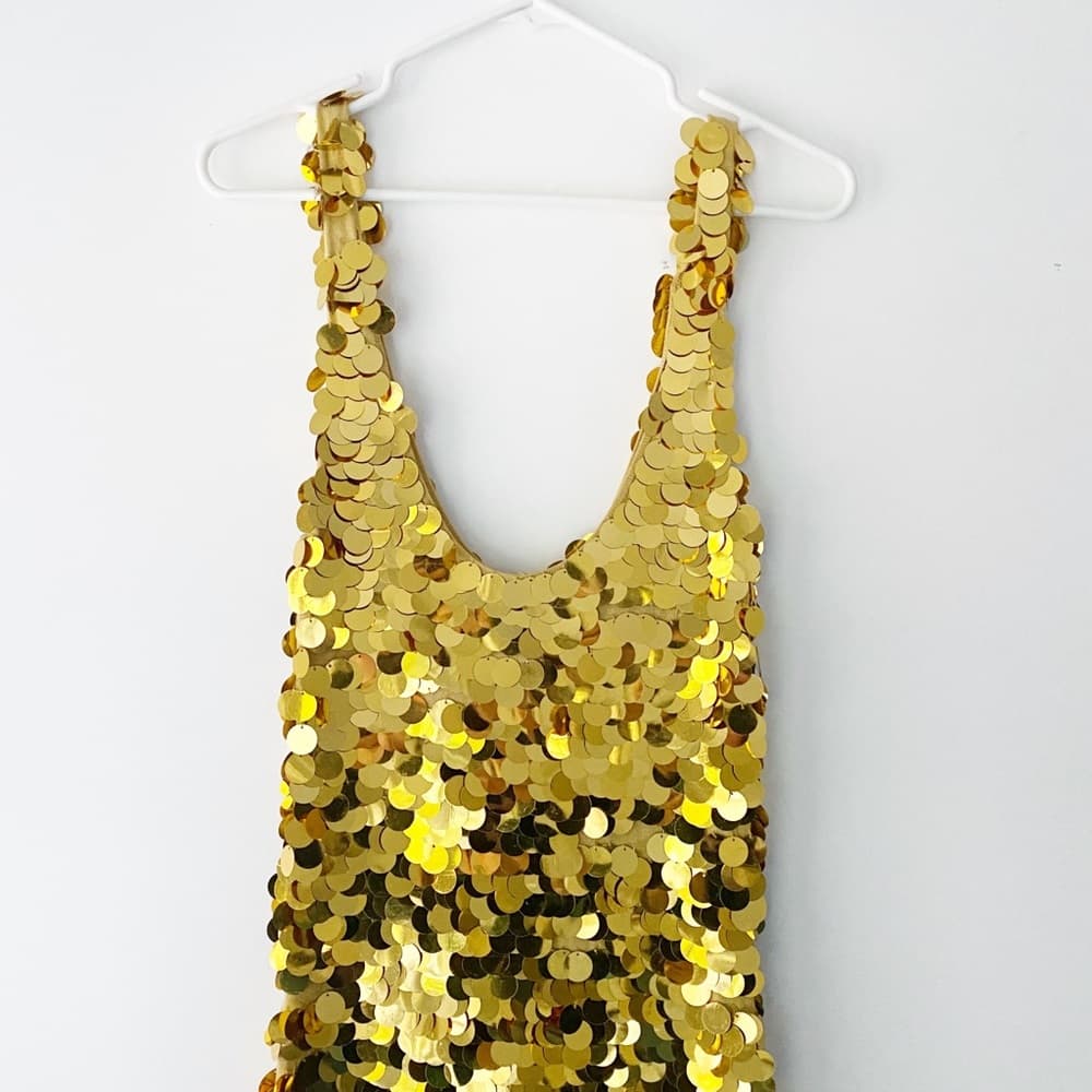 Paris Hilton Gold Sequin Paillettes Gold Dress Y2K Vintage Deadstock - Thumbnail 9