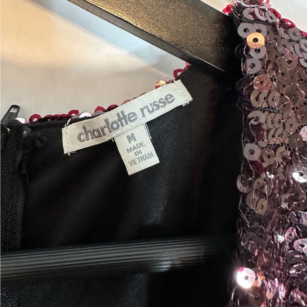 NWT Charlotte Russe Sequin Bodycon Dress Medium Rose Silver Ombré Y2K Sparkle - Thumbnail 3