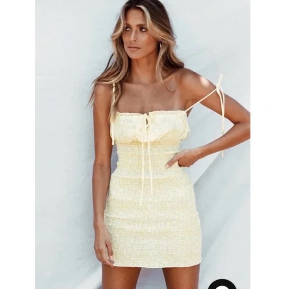 Princess Polly Korina Dress in Gingham Yellow and White US Size 4 Summer Mini
