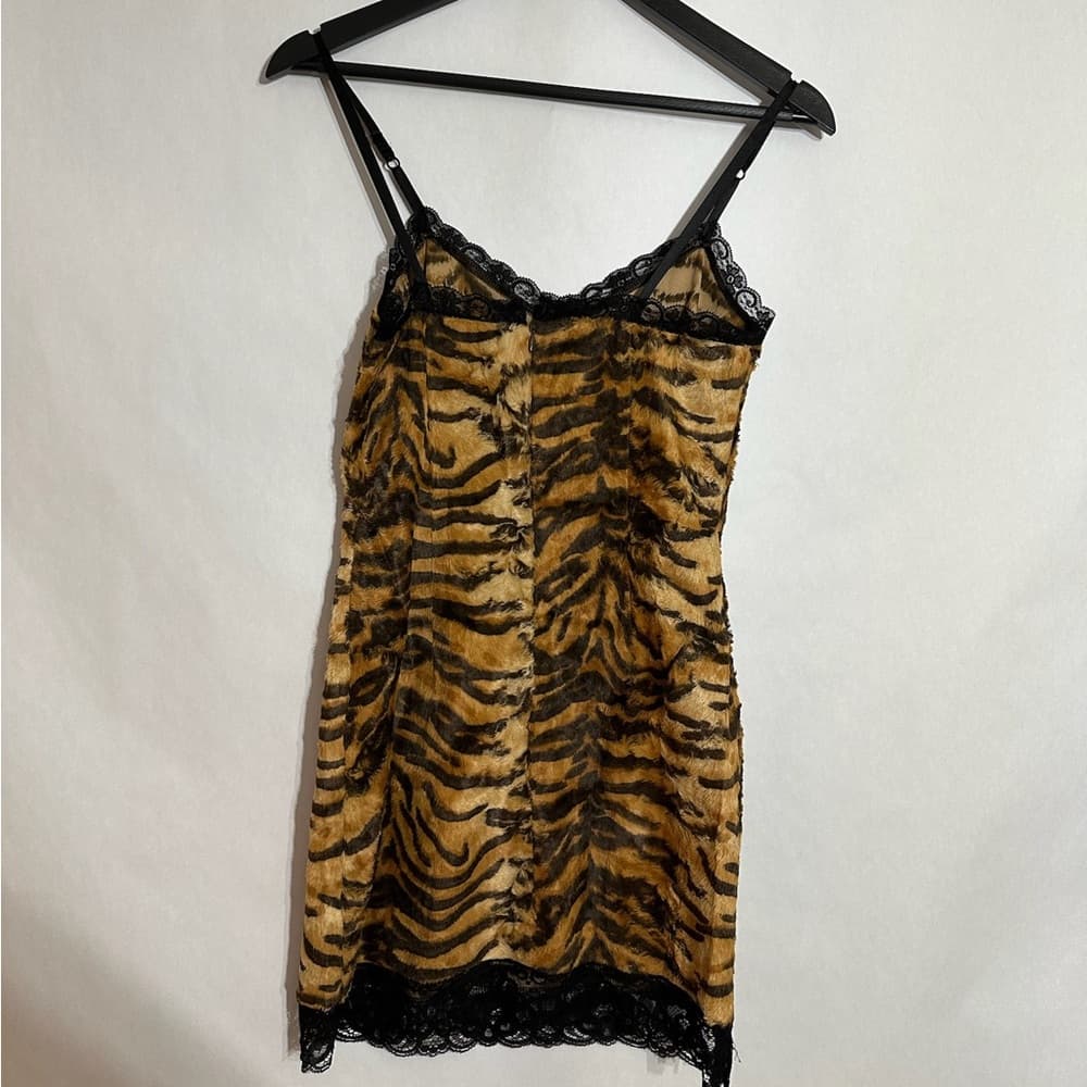 D&G Dolce & Gabbana Tiger Faux Fur Slip Dress Lace Vintage Y2K 38 (IT) / 2 (US) - Thumbnail 4