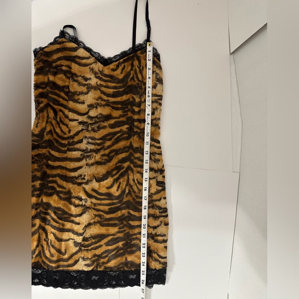 D&G Dolce & Gabbana Tiger Faux Fur Slip Dress Lace Vintage Y2K 38 (IT) / 2 (US) - Thumbnail 10