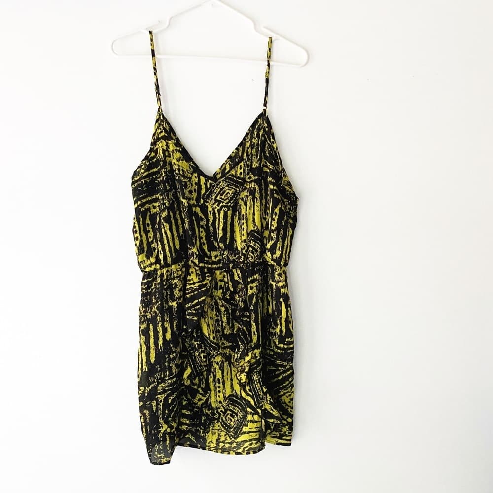 Blue Rain for Francesca’s Black/Yellow Graphic Print Mini Dress Spaghetti Straps - Thumbnail 2