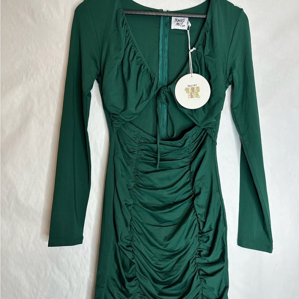 NWT Princess Polly Remine Long Sleeve Mini Dress Green Cut Out Front US Size 8 - Thumbnail 10