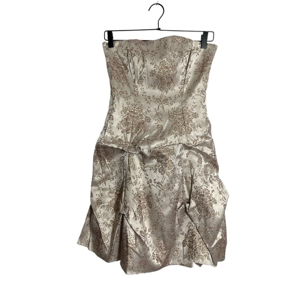 Zum Zum by Niki Livas Strapless Brocade Party Dress Champagne Y2K Size 1 Juniors - Thumbnail 9