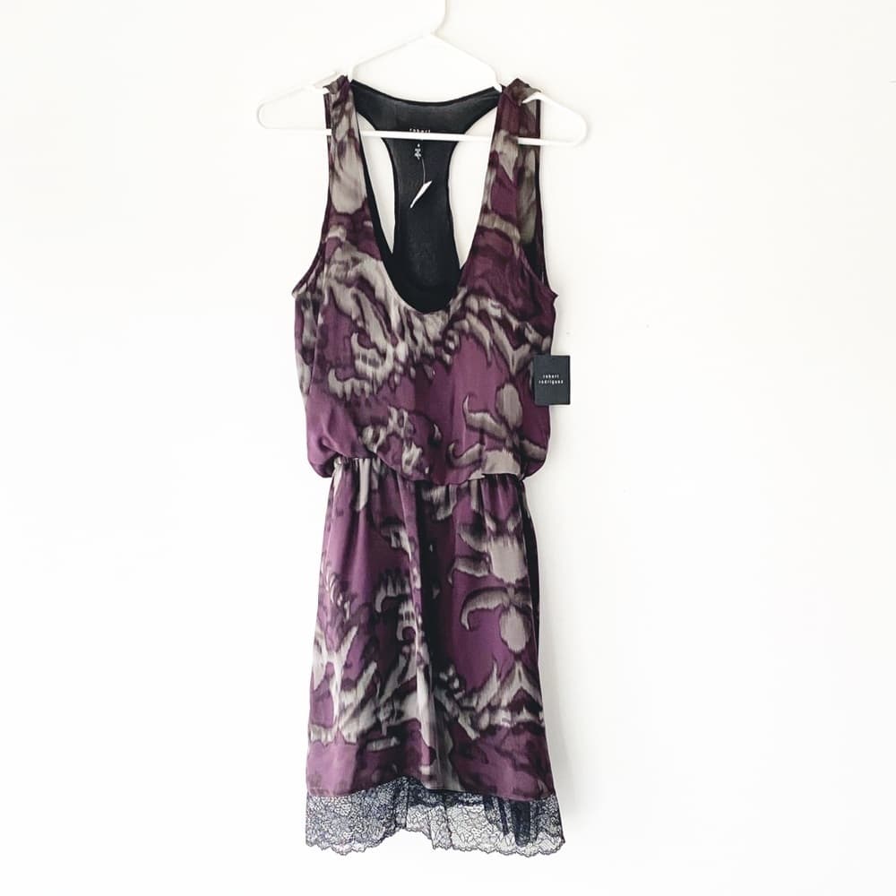 Robert Rodriguez Scoop Neck Silk Shift Dress Multi Color Graphic Print Lace Trim