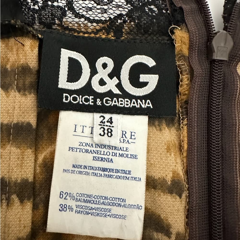 D&G Dolce & Gabbana Tiger Faux Fur Slip Dress Lace Vintage Y2K 38 (IT) / 2 (US) - Thumbnail 3