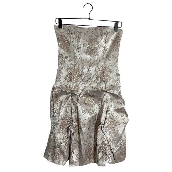 Zum Zum by Niki Livas Strapless Brocade Party Dress Champagne Y2K Size 1 Juniors - Thumbnail 11