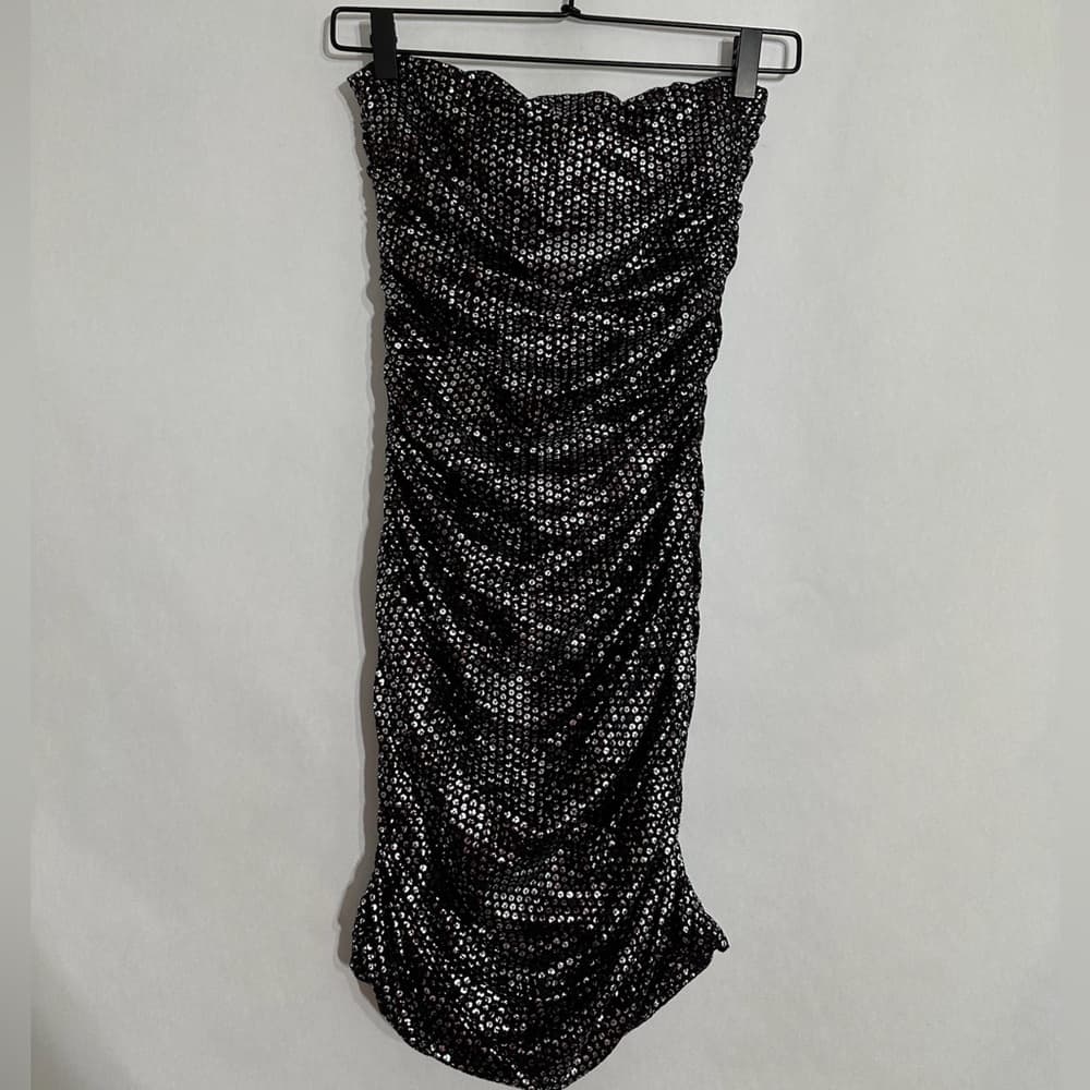 Express Black Sequin Polka Dot Strapless Bodycon Dress Y2K Size XS (X-Small) - Thumbnail 2