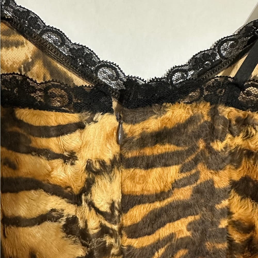 D&G Dolce & Gabbana Tiger Faux Fur Slip Dress Lace Vintage Y2K 38 (IT) / 2 (US) - Thumbnail 7