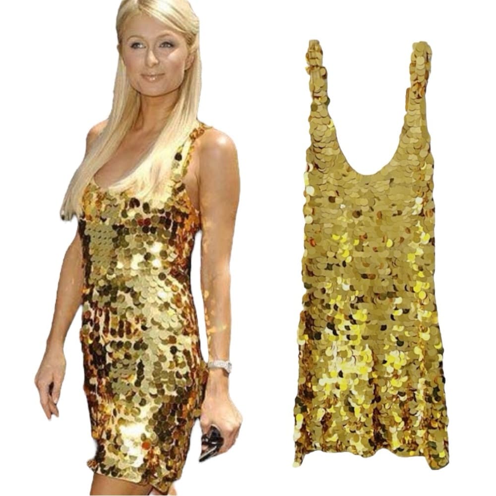 Paris Hilton Gold Sequin Paillettes Gold Dress Y2K Vintage Deadstock - Thumbnail 16