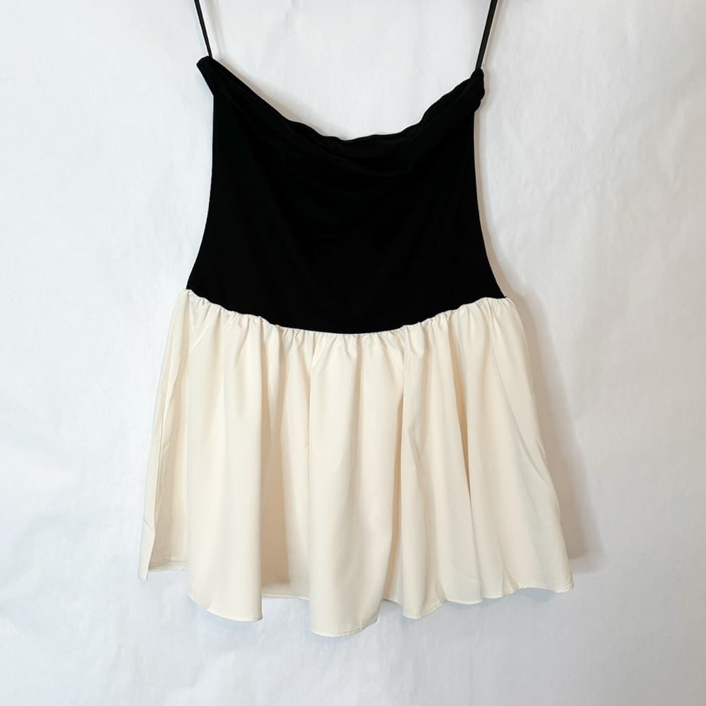 NWOT SHEIN Color Block Strapless Mini Dress Black Beige | TAGS CUT OUT SEE NOTE - Thumbnail 9