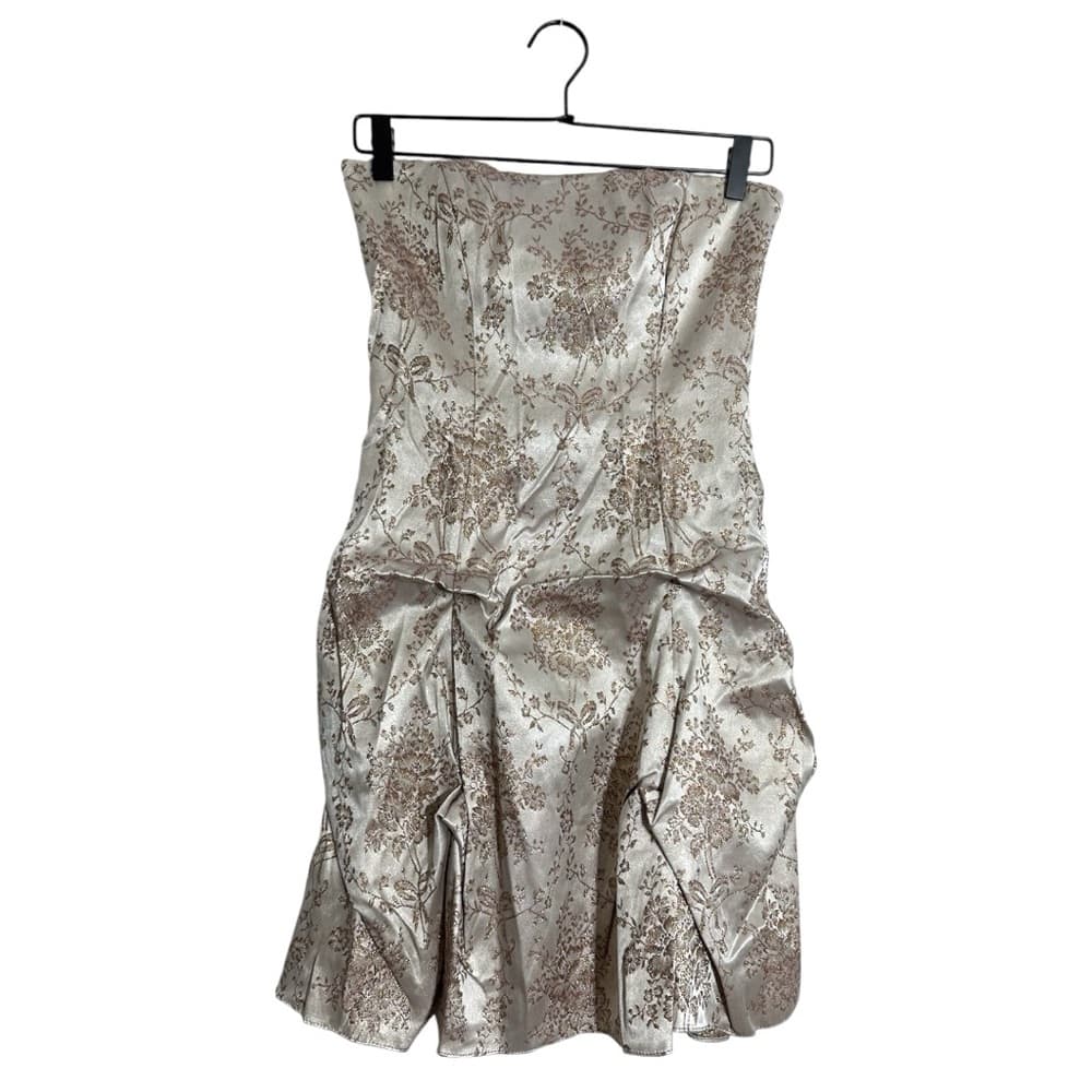 Zum Zum by Niki Livas Strapless Brocade Party Dress Champagne Y2K Size 1 Juniors - Thumbnail 10