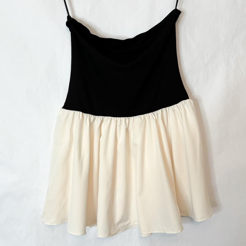 NWOT SHEIN Color Block Strapless Mini Dress Black Beige | TAGS CUT OUT SEE NOTE - Thumbnail 10