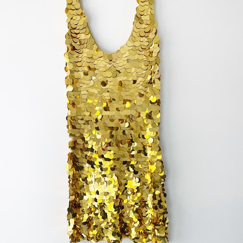 Paris Hilton Gold Sequin Paillettes Gold Dress Y2K Vintage Deadstock - Thumbnail 10