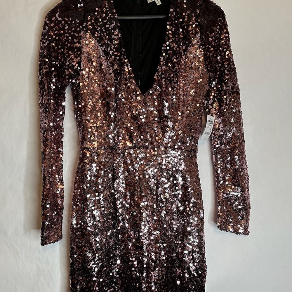 NWT Charlotte Russe Sequin Bodycon Dress Medium Rose Silver Ombré Y2K Sparkle - Thumbnail 4