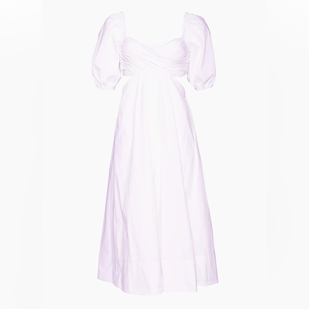 NWT Staud Carina Cut Out Puff Sleeves Midi Dress Size XL White Romantic Feminine - Thumbnail 6