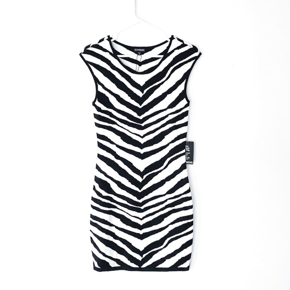 NWT Express Zebra Knit Mini Dress Y2K Bodycon Sleeveless Size Small SEE NOTE - Thumbnail 15