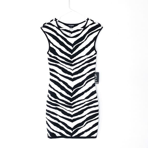 NWT Express Zebra Knit Mini Dress Y2K Bodycon Sleeveless Size Small SEE NOTE - Thumbnail 16