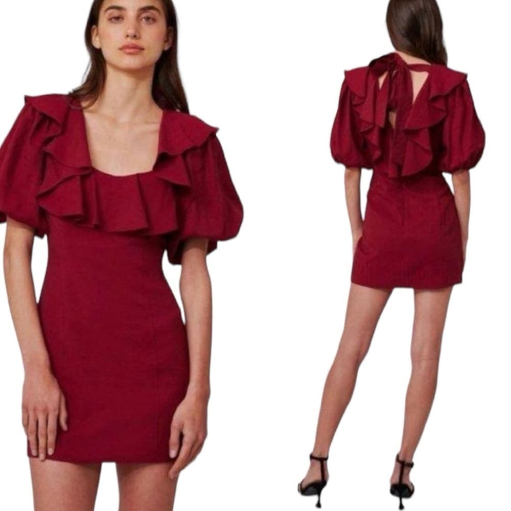 C/MEO Collective New Places Berry Dress Ruffle Neckline, Short Balloon Sleeves - Thumbnail 15