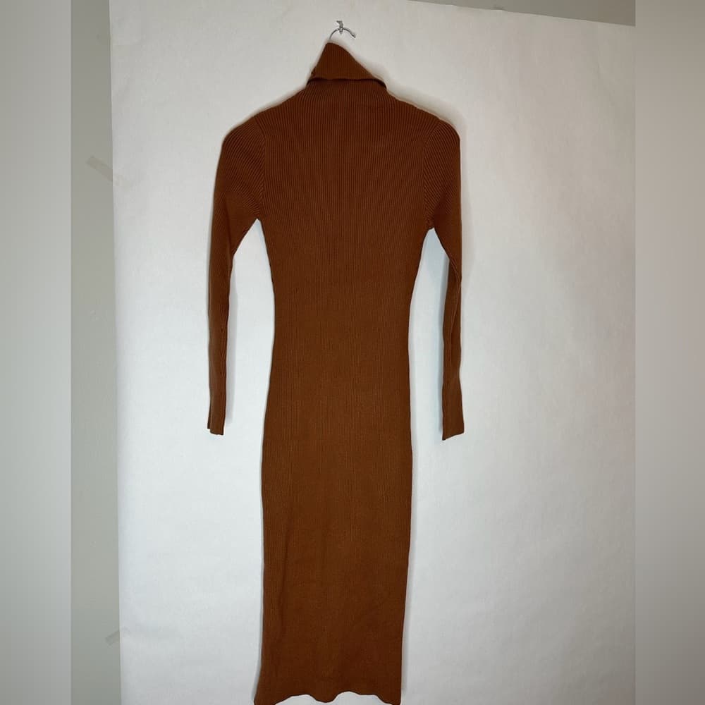 CAARA Ribbed Cutout Turtleneck Midi Sweater Dress Medium Minimalist Quiet Luxury - Thumbnail 7