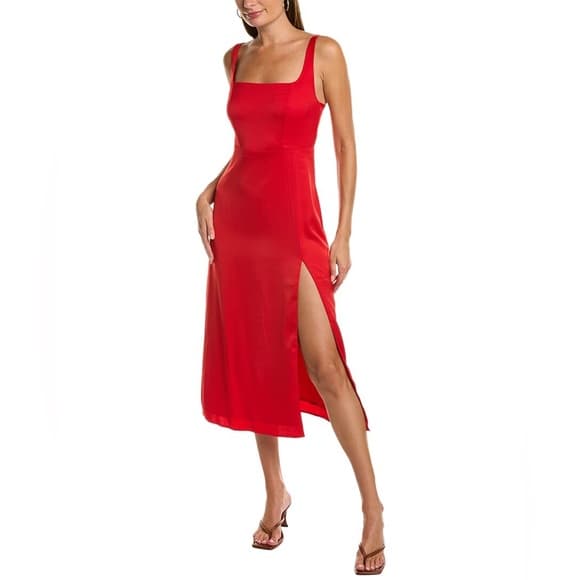 NWT O.P.T. x Revolve Red Midi Dress Side Thigh Slit Size Medium Valentine’s Day - Thumbnail 13