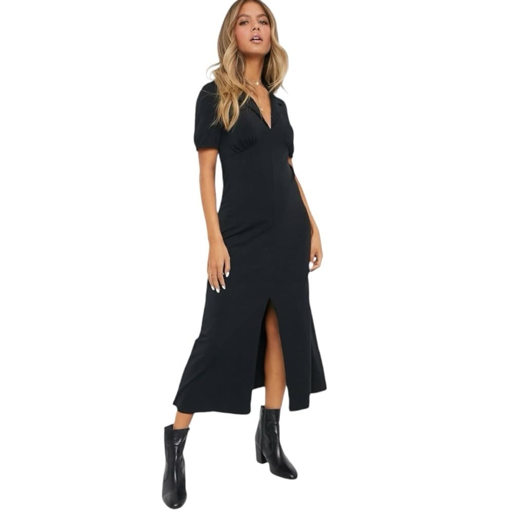 ASOS Design Ultimate Midi Tea Dress with Collar in Black Women’s Size 4 - Thumbnail 2