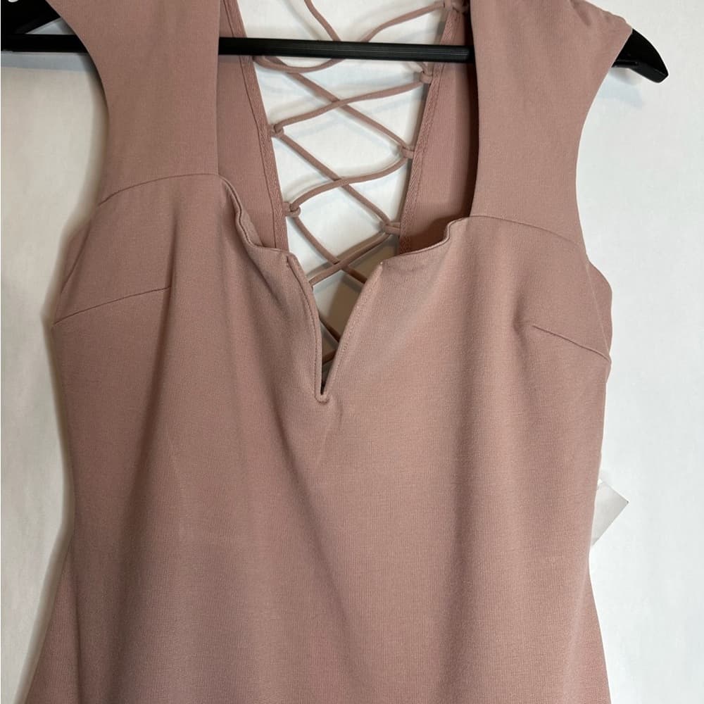 NWT Charlotte Russe Y2K Mauve Blush Pink Lattice Lace-up Bodycon Dress Medium - Thumbnail 7
