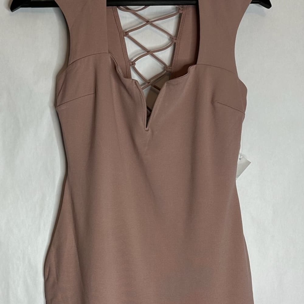 NWT Charlotte Russe Y2K Mauve Blush Pink Lattice Lace-up Bodycon Dress Medium - Thumbnail 11