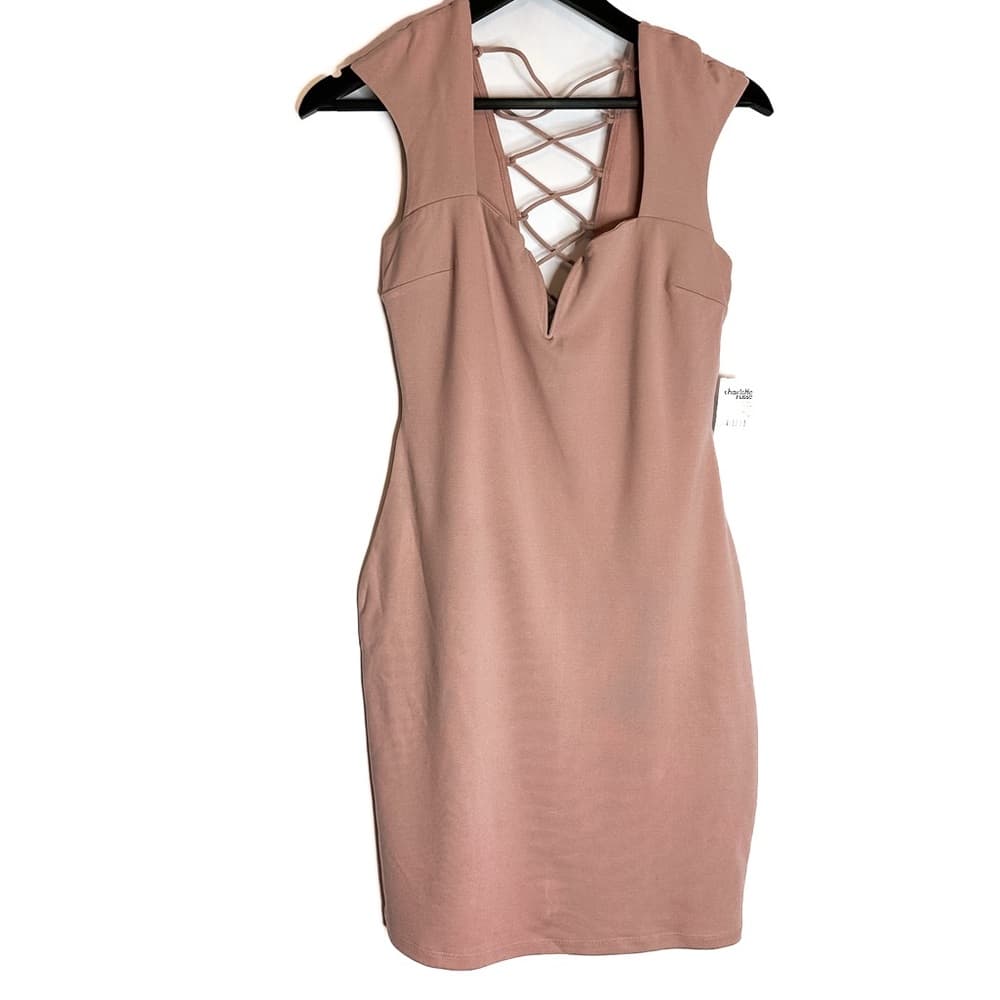 NWT Charlotte Russe Y2K Mauve Blush Pink Lattice Lace-up Bodycon Dress Medium - Thumbnail 14