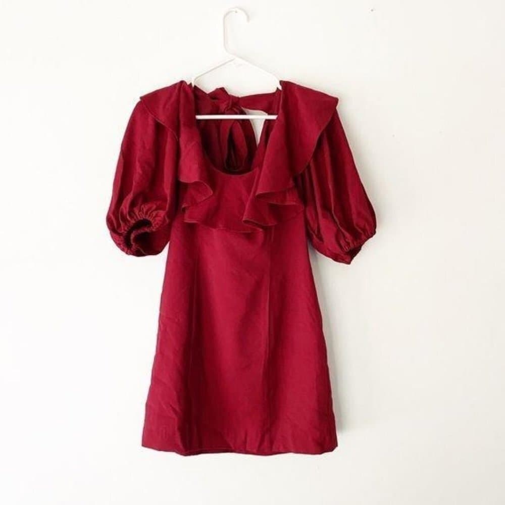 C/MEO Collective New Places Berry Dress Ruffle Neckline, Short Balloon Sleeves - Thumbnail 3