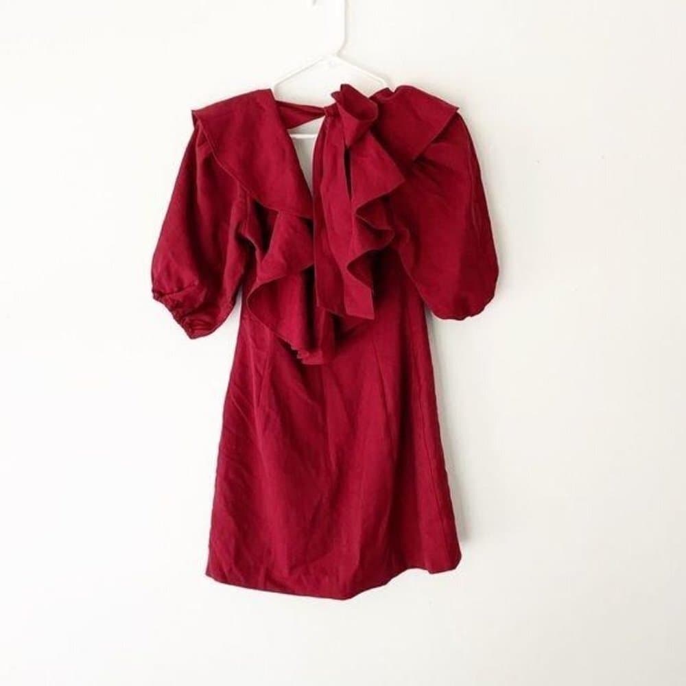 C/MEO Collective New Places Berry Dress Ruffle Neckline, Short Balloon Sleeves - Thumbnail 11