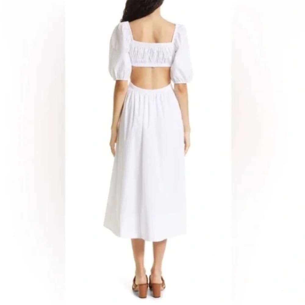 NWT Staud Carina Cut Out Puff Sleeves Midi Dress Size XL White Romantic Feminine - Thumbnail 8