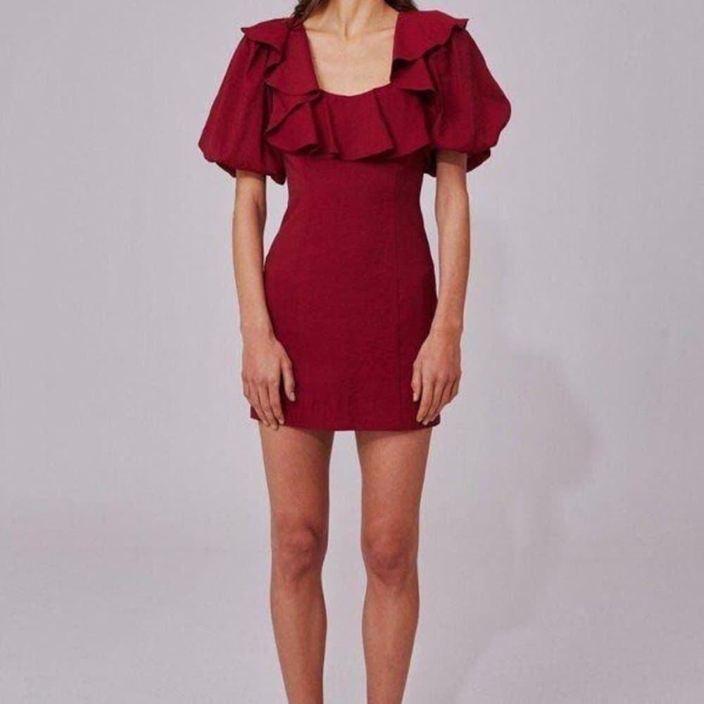 C/MEO Collective New Places Berry Dress Ruffle Neckline, Short Balloon Sleeves - Thumbnail 6