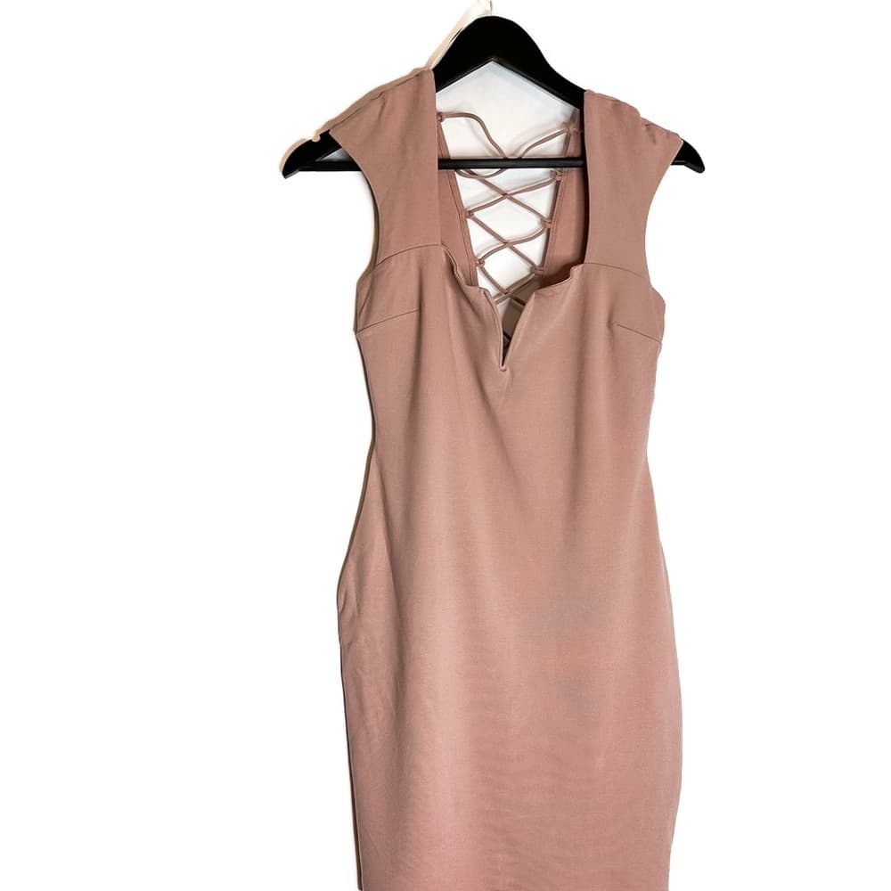 NWT Charlotte Russe Y2K Mauve Blush Pink Lattice Lace-up Bodycon Dress Medium - Thumbnail 8