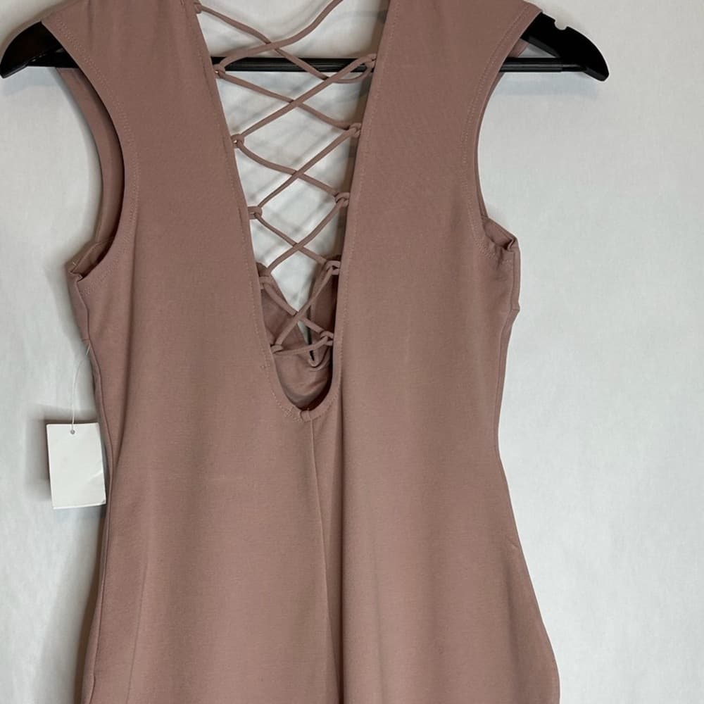 NWT Charlotte Russe Y2K Mauve Blush Pink Lattice Lace-up Bodycon Dress Medium - Thumbnail 5