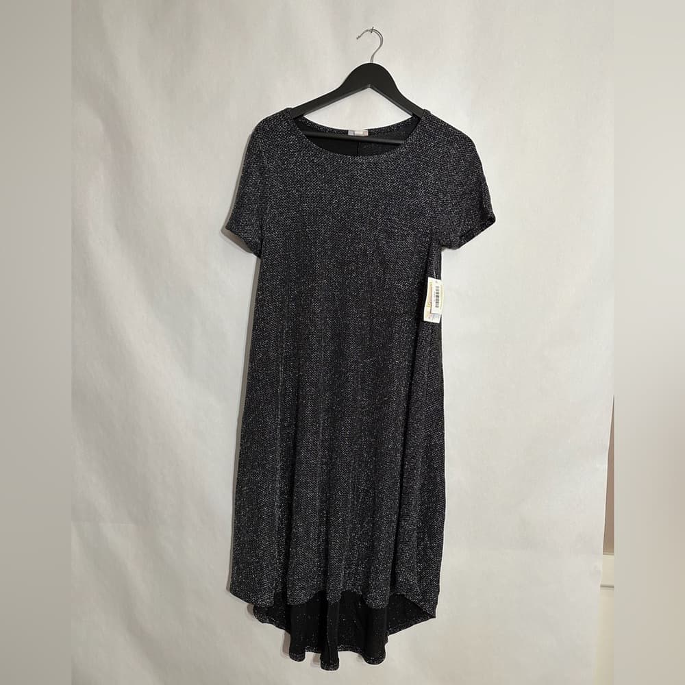 NWT LuLaRoe Carly Black Silver Metallic Shimmer High-Low Dress Holiday Small - Thumbnail 4