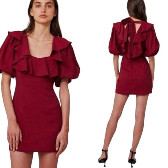 C/MEO Collective New Places Berry Dress Ruffle Neckline, Short Balloon Sleeves - Thumbnail 16