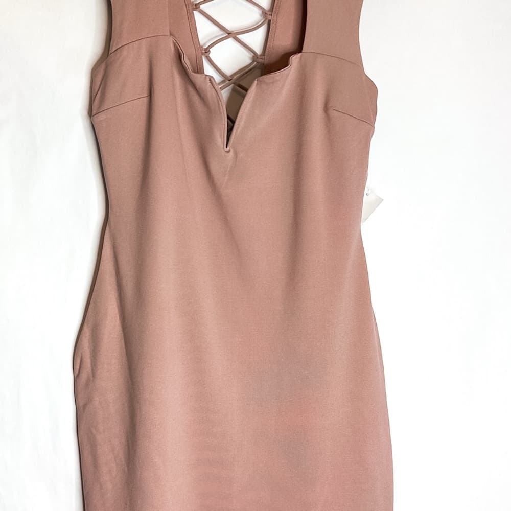 NWT Charlotte Russe Y2K Mauve Blush Pink Lattice Lace-up Bodycon Dress Medium - Thumbnail 9
