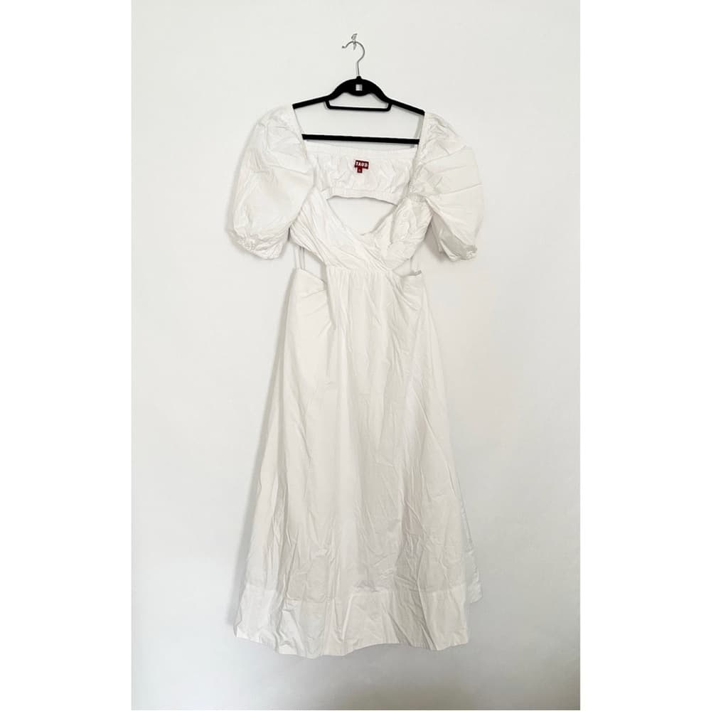 NWT Staud Carina Cut Out Puff Sleeves Midi Dress Size XL White Romantic Feminine - Thumbnail 9