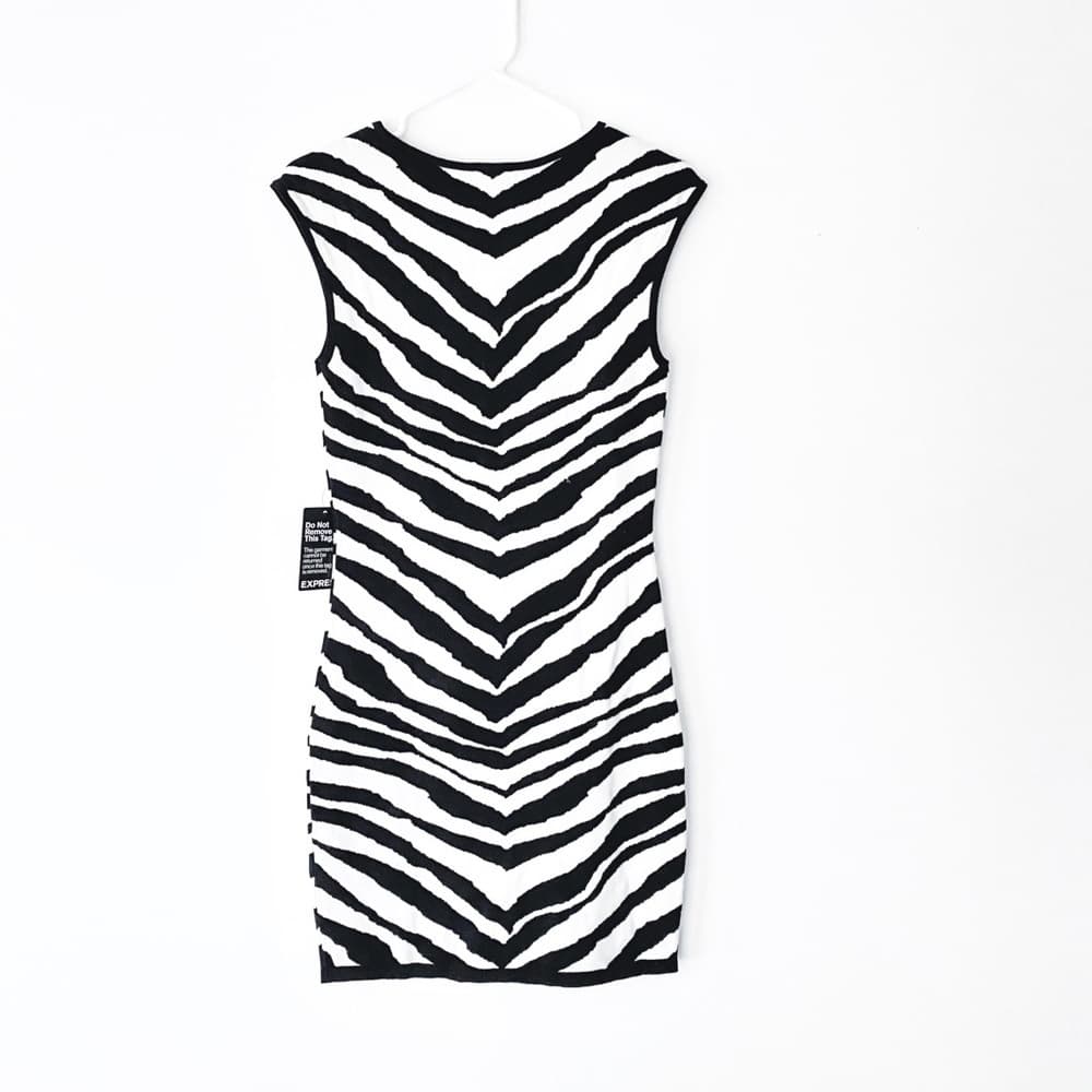 NWT Express Zebra Knit Mini Dress Y2K Bodycon Sleeveless Size Small SEE NOTE - Thumbnail 7
