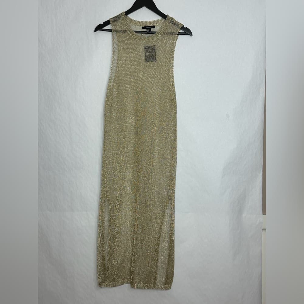 NWT Forever 21 Gold Metallic See Thru Dress Beach Cover Up Medium SEE NOTES - Thumbnail 5