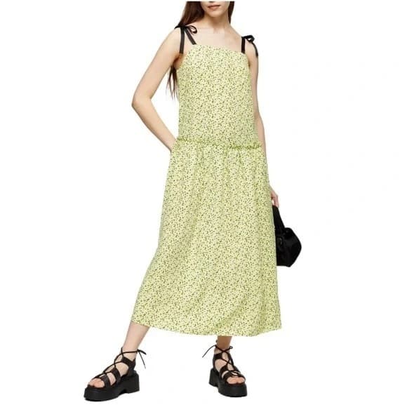 NWT Topshop Floral Print Drop Waist MIDI Dress, Size 6 US Women’s “Lime” Color - Thumbnail 15