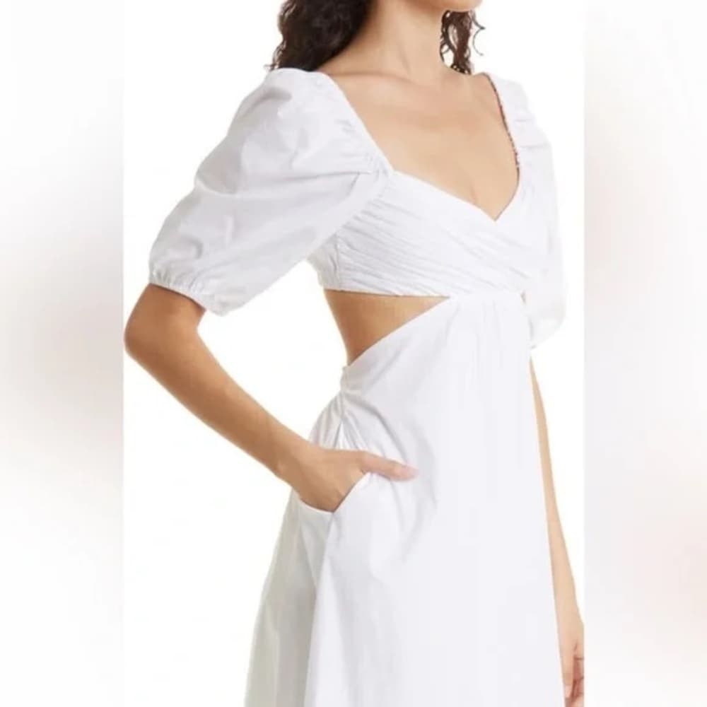 NWT Staud Carina Cut Out Puff Sleeves Midi Dress Size XL White Romantic Feminine - Thumbnail 7