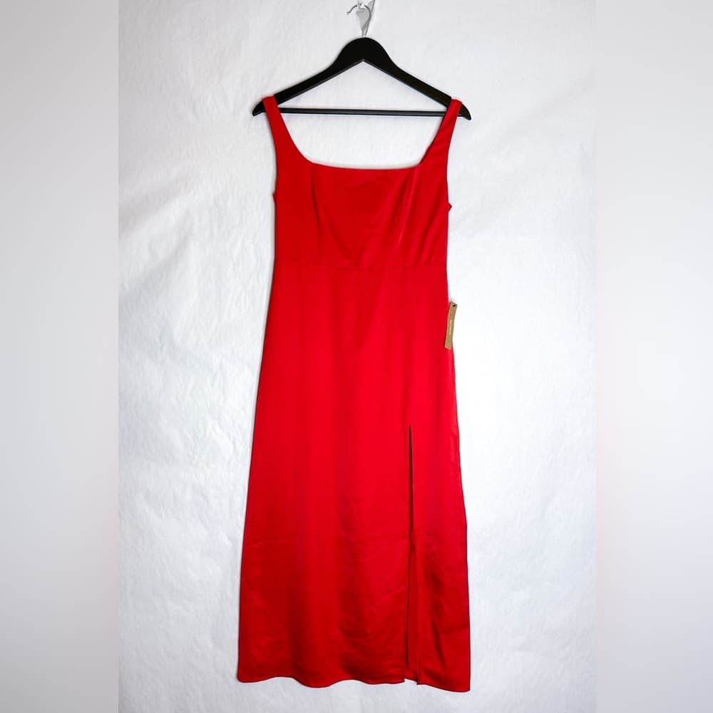 NWT O.P.T. x Revolve Red Midi Dress Side Thigh Slit Size Medium Valentine’s Day - Thumbnail 2
