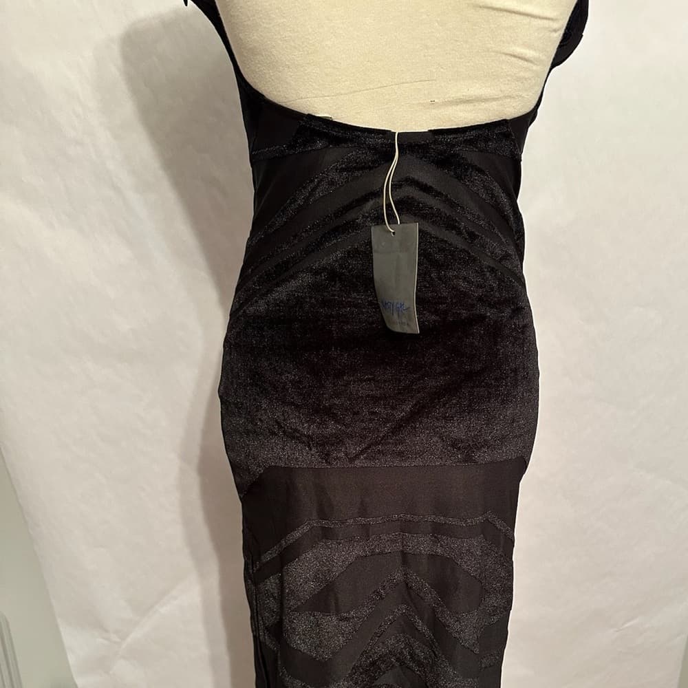 NWT Nasty Gal Collection Black Mesh Velvet Burnout Halter Midi Dress Size Medium - Thumbnail 6