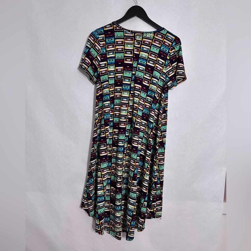 LuLaRoe Cassette Tape Print Carly Dress Size Medium Multicolor Retro Print - Thumbnail 2