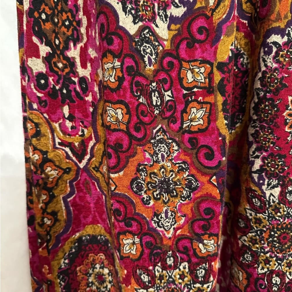 NWOT Tiana B. Boho Medallion Paisley Print Shift Midi Dress Large Retro V-Neck - Thumbnail 9