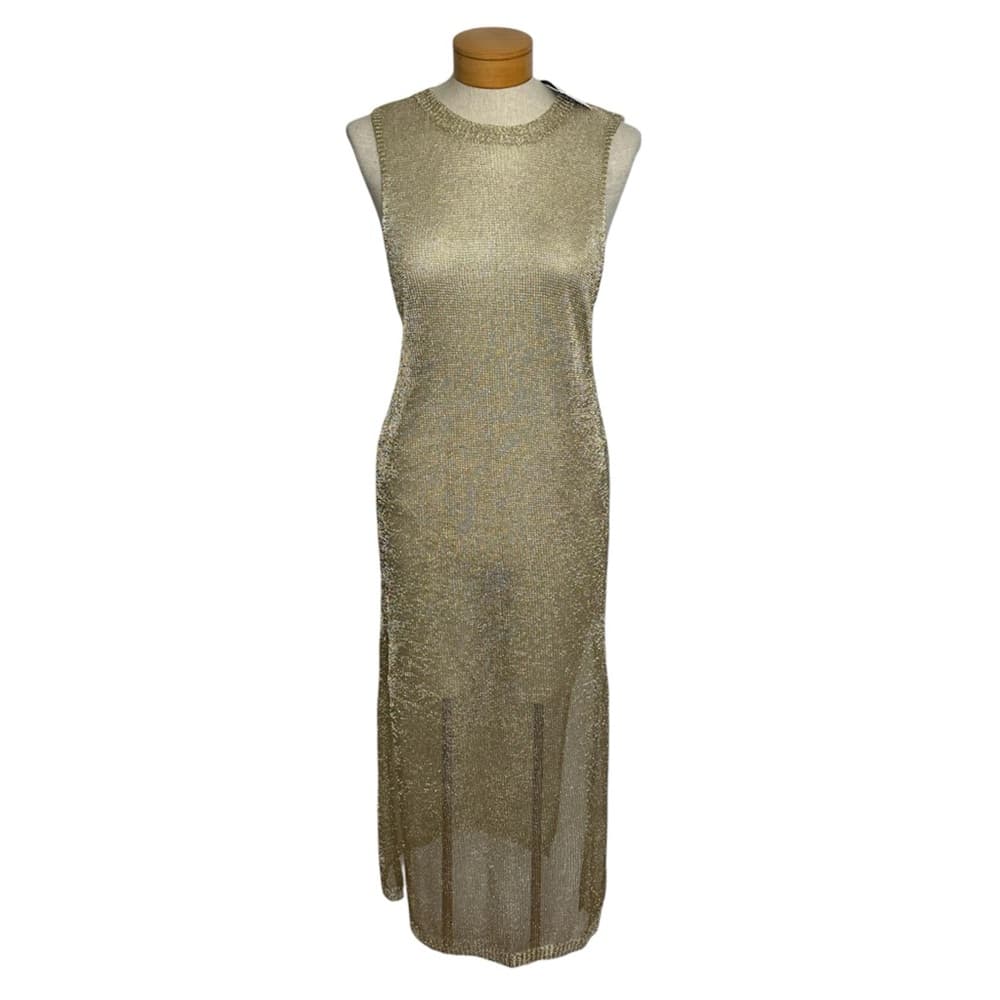 NWT Forever 21 Gold Metallic See Thru Dress Beach Cover Up Medium SEE NOTES - Thumbnail 15